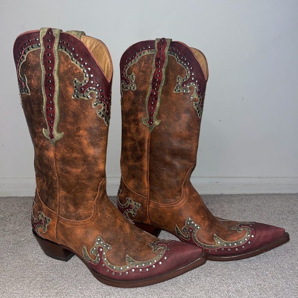 Old Gringo Burgundy and Brown Studded Boots